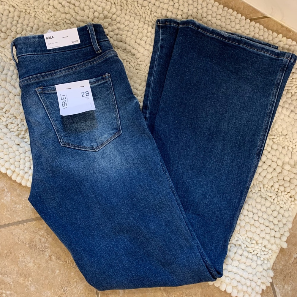 Vervet Medium Wash High Rise Distressed Stretch Flare Jeans